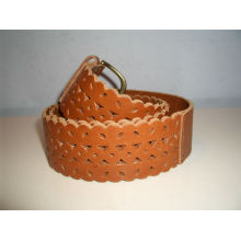 Tan Genuine leather for belts Perforated women's elastic stretch belts